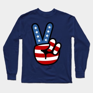 Peace Love Hand USA Flag Solid Long Sleeve T-Shirt